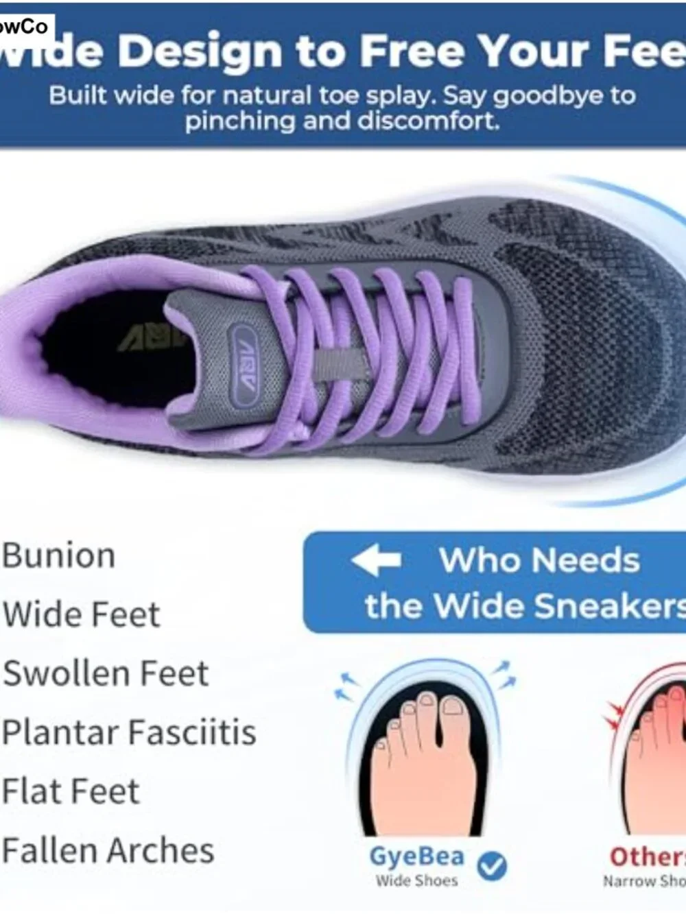 Women's Wide Arch Support Walking Shoes Plantar Fasciitis Sneakers Comfort